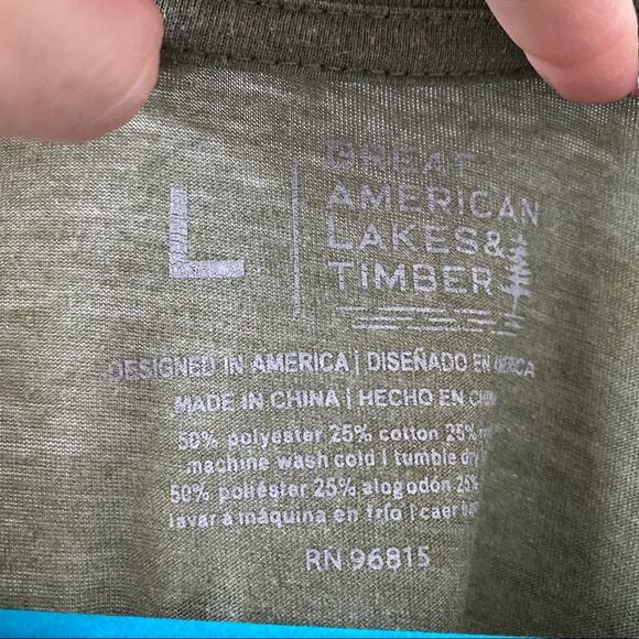 AMERICAN LAKES & TIMBER USA American Flag Tee Shirt in Army Green Size Large - Picture 3 of 3